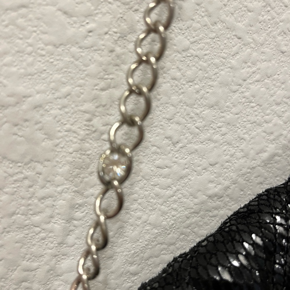WHBM Studded Black Quilted Clutch/Bag w/Rhinestones - Picture 6 of 6